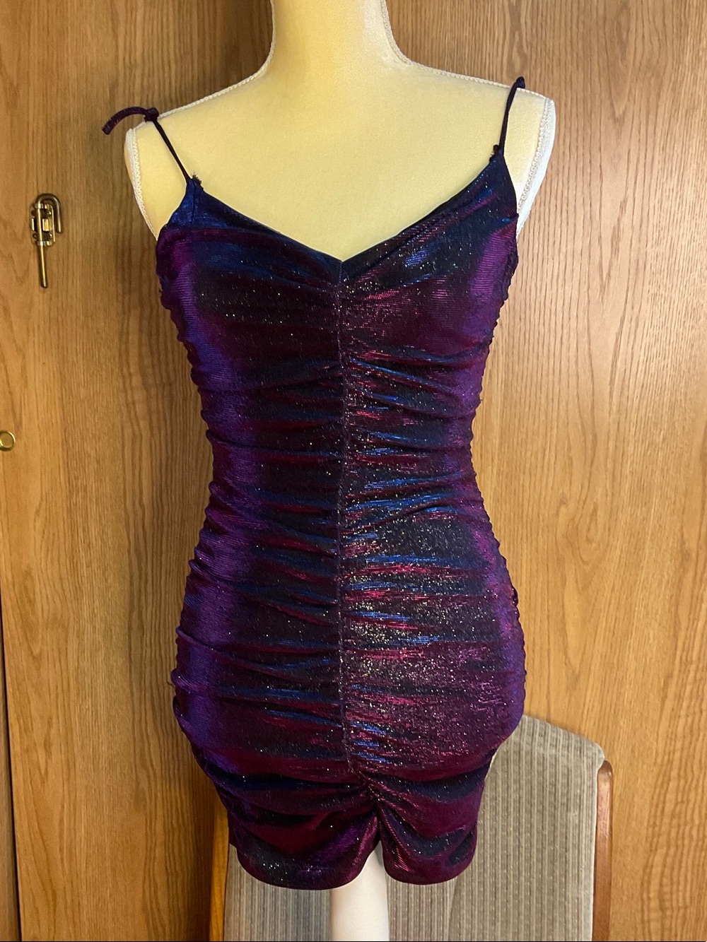 Jump Iridescent Purple Ruched Mini Slip Dress- (please read description)